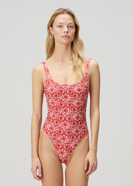 Red Patterned Double-Sided Swimsuit